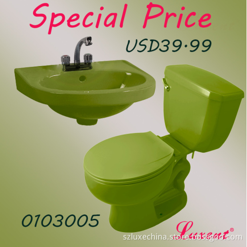 Hot sale WC single flush siphonic low price two piece colour toilet for bathroom for latin america
